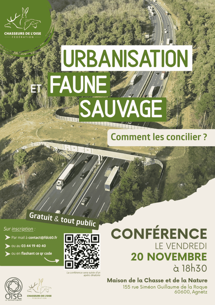 Conférence, vendredi 20 novembre 2027 à Agnetz. Urbanisation et faune sauvage, comment les concilier ?